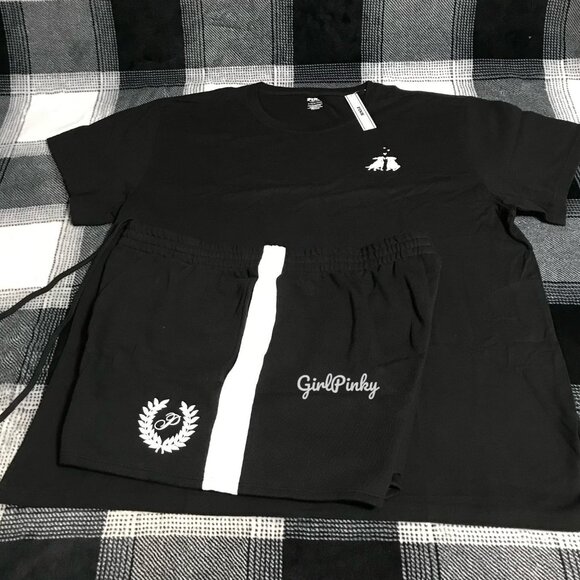 victoria secret PINK shorts OUTFIT WITH BLACK CAMPUS TEE MINI DOG LOGO LARGE - Picture 2 of 8